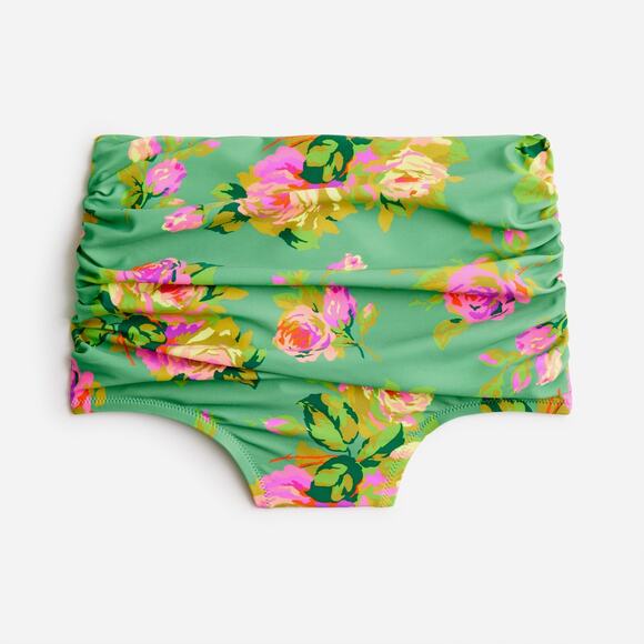 New J. Crew Green Floral Ruched High Waist Bikini Swim Bathing Suit Bottom XXS - Picture 1 of 8